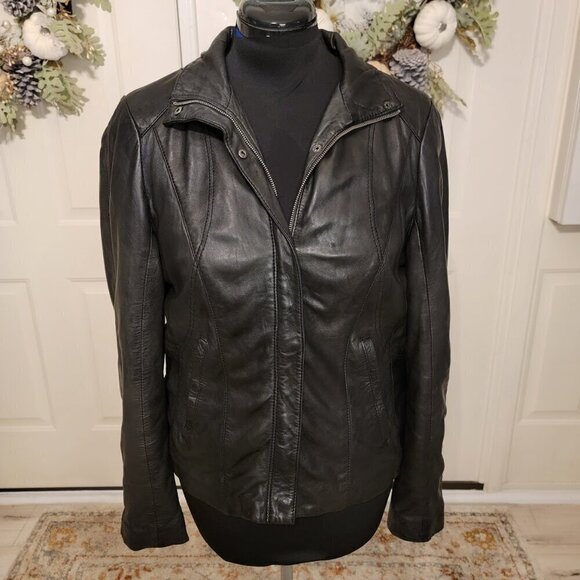 Andrew Marc Black Leather Moto Biker Jacket Women’s L | Classic Streetwear - Picture 3 of 12